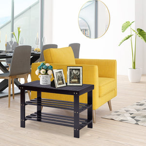 3 Tier Bamboo Bench Storage Shoe Shelf-Black view 3