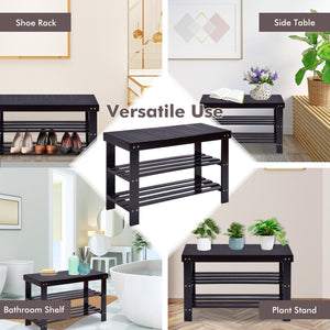 3 Tier Bamboo Bench Storage Shoe Shelf-Black view 8