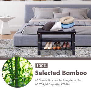 3 Tier Bamboo Bench Storage Shoe Shelf-Black view 9