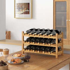3-Tier Bamboo Freestanding Countertop Wine Bottle Organizer-Natural view 5