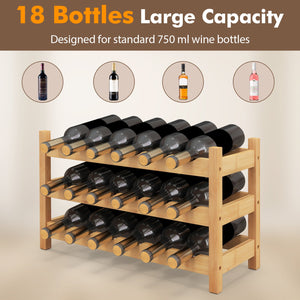 3-Tier Bamboo Freestanding Countertop Wine Bottle Organizer-Natural view 7