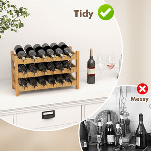 3-Tier Bamboo Freestanding Countertop Wine Bottle Organizer-Natural view 9