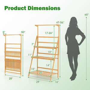 3 Tier Bamboo Hanging Plant Stand with Height Adjustable Hanger Rod-Natural view 4
