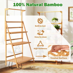 3 Tier Bamboo Hanging Plant Stand with Height Adjustable Hanger Rod-Natural view 6
