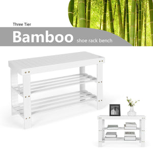3-Tier Bamboo Shoe Bench Holds up to 6 Pairs for Entry-White view 9
