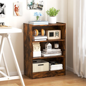 3-Tier Bookcase Open Display Rack Cabinet with Adjustable Shelves-Rustic Brown view 2
