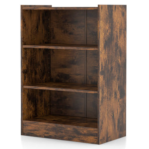 3-Tier Bookcase Open Display Rack Cabinet with Adjustable Shelves-Rustic Brown view 4