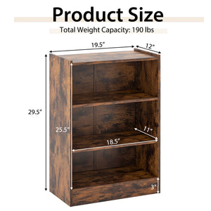 3-Tier Bookcase Open Display Rack Cabinet with Adjustable Shelves-Rustic Brown view 5