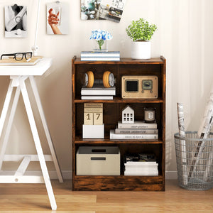 3-Tier Bookcase Open Display Rack Cabinet with Adjustable Shelves-Rustic Brown view 6