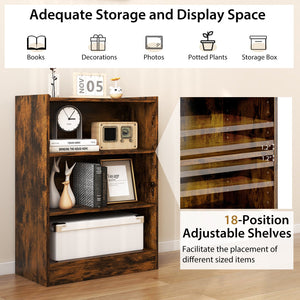3-Tier Bookcase Open Display Rack Cabinet with Adjustable Shelves-Rustic Brown view 7