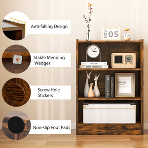 3-Tier Bookcase Open Display Rack Cabinet with Adjustable Shelves-Rustic Brown view 8