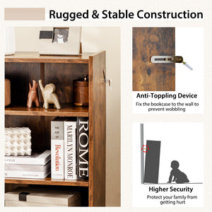 3-Tier Bookcase Open Display Rack Cabinet with Adjustable Shelves-Rustic Brown view 9