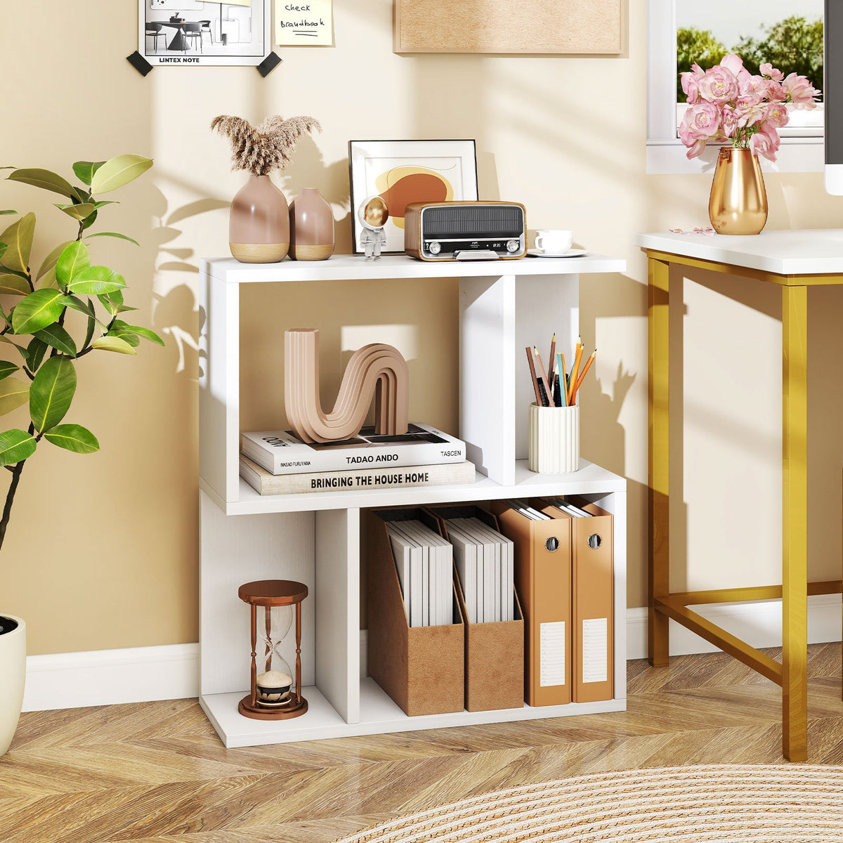 3-Tier Bookshelf with Display Shelf for Small Space-White view 2