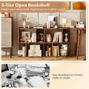 3-Tier Bookshelf with Display Shelf for Small Space-Rustic Brown view 6