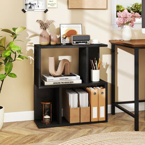 3-Tier Bookshelf with Display Shelf for Small Space-Black view 2