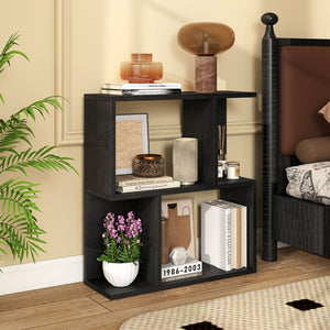 3-Tier Bookshelf with Display Shelf for Small Space-Black view 3
