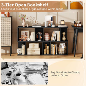 3-Tier Bookshelf with Display Shelf for Small Space-Black view 6