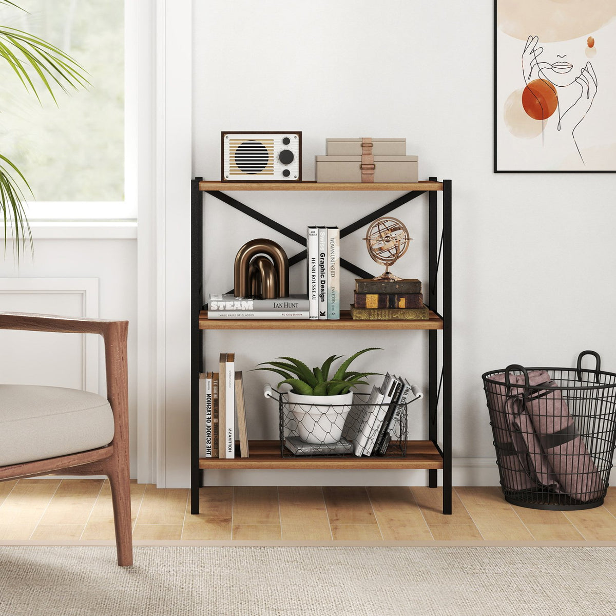 3-Tier Bookshelf with Heavy-Duty Metal Frame view 2