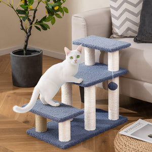 3-Tier Cat Stairs 20 Inch with Scratching Posts and Hanging Toy Ball-Gray view 2