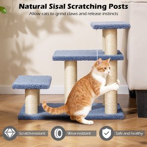 3-Tier Cat Stairs 20 Inch with Scratching Posts and Hanging Toy Ball-Gray view 7