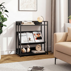 3-Tier Corner Bookshelf with Adjustable Shelves and Anti-Toppling Device for Study-Black view 3