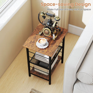 3-Tier End Table Space-Saving Nightstand Industrial Bedside Table for Living Room Bedroom-Rustic Brown view 3