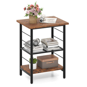 3-Tier End Table Space-Saving Nightstand Industrial Bedside Table for Living Room Bedroom-Rustic Brown view 4