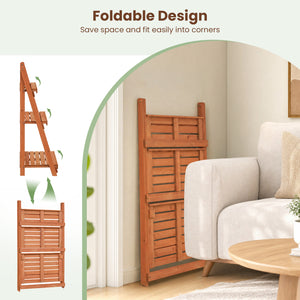 3-Tier Foldable Plant Stand with Slatted Shelves and Fir Wood Frame-Orange view 8