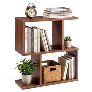3-Tier Geometric Bookshelf Freestanding Display Shelf Side Table Set of 2-Walnut view 4