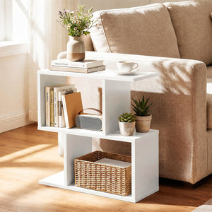 3-Tier Geometric Bookshelf Freestanding Display Shelf Side Table Set of 2-White view 2