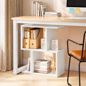3-Tier Geometric Bookshelf Freestanding Display Shelf Side Table Set of 2-White view 3