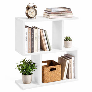 3-Tier Geometric Bookshelf Freestanding Display Shelf Side Table Set of 2-White view 9