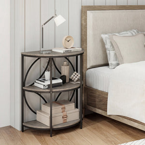 3-Tier Half Round End Table with Study Metal Frame for Living Room-Gray view 2