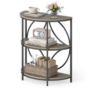 3-Tier Half Round End Table with Study Metal Frame for Living Room-Gray view 4