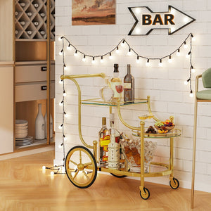 3-Tier Home Bar Serving Cart on Wheels with Mirrored Shelves-Golden view 8