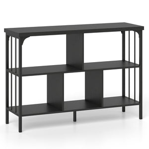 3-Tier Horizontal Cubby Bookshelf with Open Shelves-Black