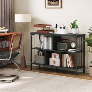3-Tier Horizontal Cubby Bookshelf with Open Shelves-Black view 3