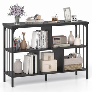 3-Tier Horizontal Cubby Bookshelf with Open Shelves-Black view 4