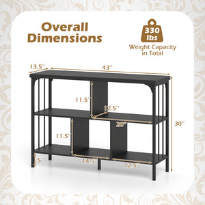 3-Tier Horizontal Cubby Bookshelf with Open Shelves-Black view 5