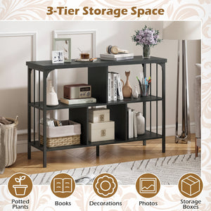 3-Tier Horizontal Cubby Bookshelf with Open Shelves-Black view 8