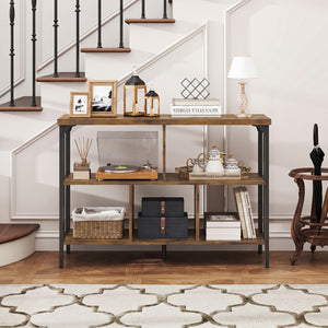 3-Tier Horizontal Cubby Bookshelf with Open Shelves-Rustic Brown view 6
