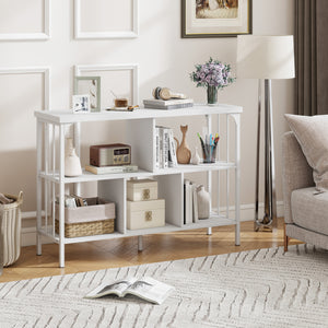 3-Tier Horizontal Cubby Bookshelf with Open Shelves-White view 2