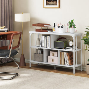 3-Tier Horizontal Cubby Bookshelf with Open Shelves-White view 3