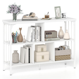 3-Tier Horizontal Cubby Bookshelf with Open Shelves-White view 4