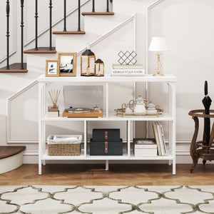 3-Tier Horizontal Cubby Bookshelf with Open Shelves-White view 6