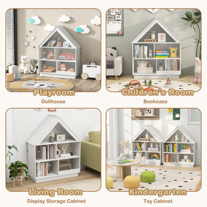 3-Tier House-Shaped Toy Storage Organizer with Open Shelves-White view 9