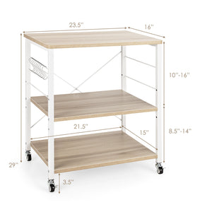 3-Tier Kitchen Baker's Rack Microwave Oven Storage Cart with Hooks-Light Brown view 5
