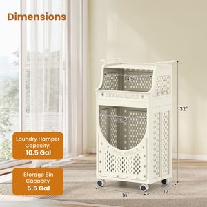 3-Tier Laundry Cart Folding Hamper with Lockable Wheels view 5