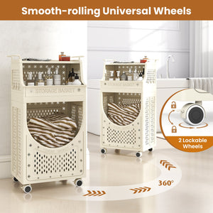 3-Tier Laundry Cart Folding Hamper with Lockable Wheels view 7