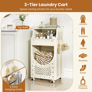 3-Tier Laundry Cart Folding Hamper with Lockable Wheels view 8